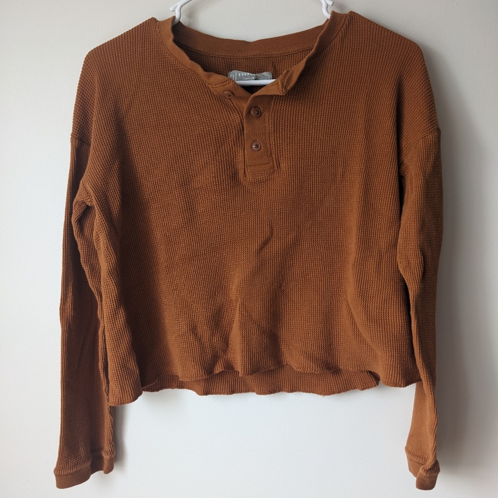 Everlane Cropped Henley Burnt Orange - Organic Cotton